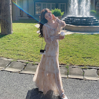 【ワンピース】ティータイム フレンチ ロマンチック 小花柄 ワンピース 春夏 柔らかい雰囲気 絶美 長袖 ドレス【SHシリーズ】