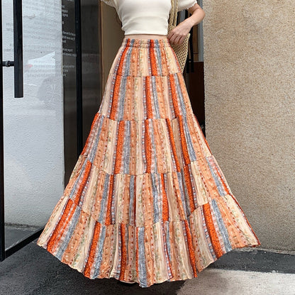 【ボトムス】シフォン花柄ロングスカート レディース 夏 ドレープ感 ティアードデザイン Aラインスカート 着痩せ【SHシリーズ】