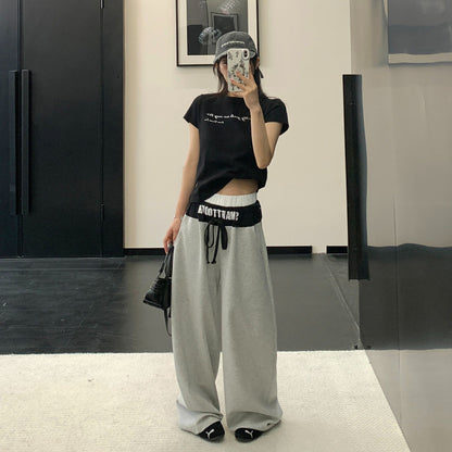 【ボトムス】リラックス感 配色デザイン ストレート ワイド スウェットパンツ 着回し力 カジュアル【FCシリーズ】