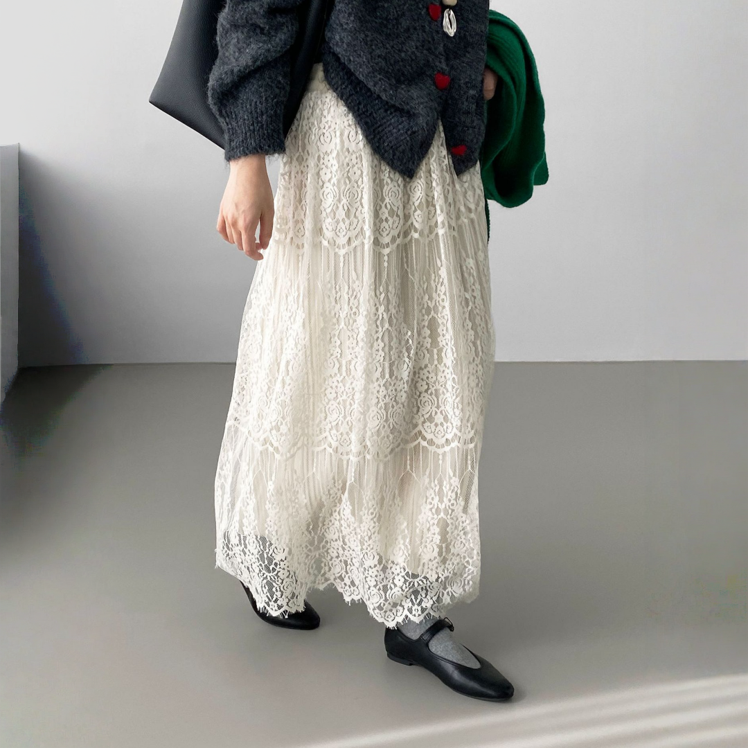 【ボトムス】春 秋 冬 レトロ レース 刺繍  Aライン スカート 【JZシリーズ】