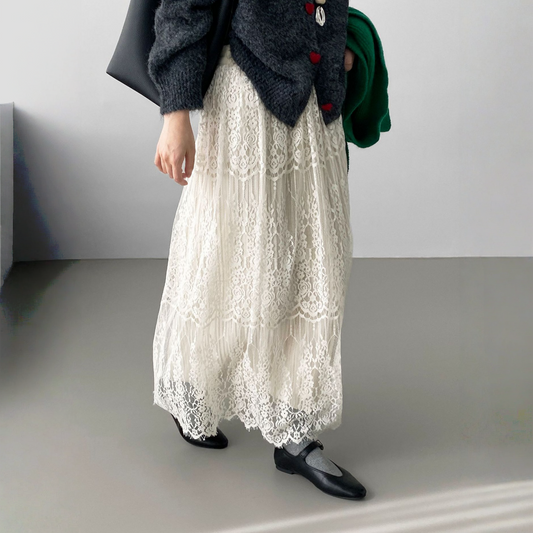 【ボトムス】春 秋 冬 レトロ レース 刺繍  Aライン スカート 【JZシリーズ】