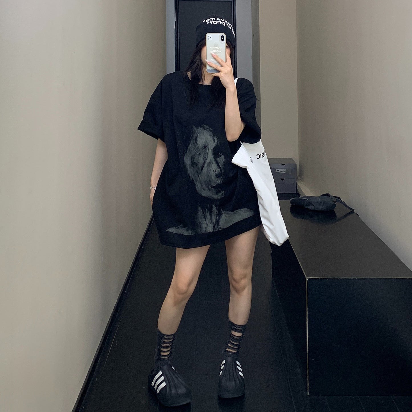 【トップス】アメリカンスタイル 高級感 スケッチ風人物プリント コットン100% 半袖Tシャツ【FCシリーズ】