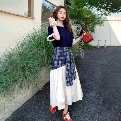 【ワンピース】レトロチェック ノースリーブ ワンピース レディース 夏 フレンチデザイン ウエストシェイプ 美シルエット【JZシリーズ】