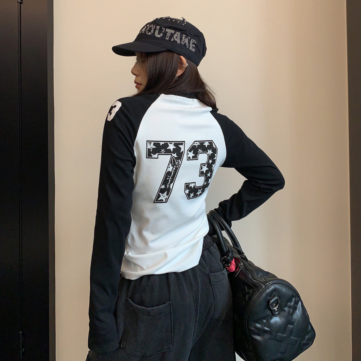 【トップス】配色切替ショート丈長袖Tシャツ レディース 初秋 ミニマル きれいめ【FCシリーズ】