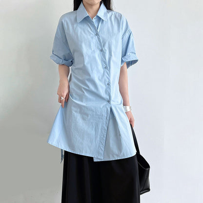 【トップス】韓国風 デザイン性 ウエストベルト付き シャツ レディース 夏新作 ウエストマーク 半袖 トップス【SNシリーズ】