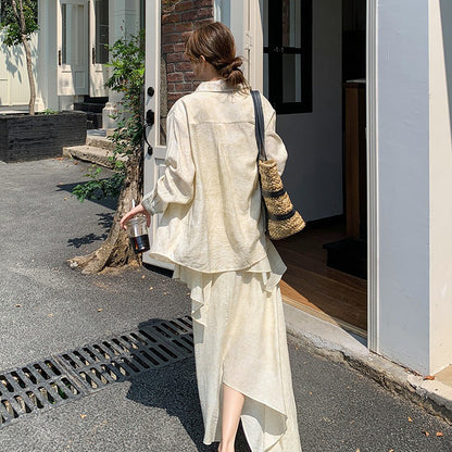 2点セット！【セットアップ】フレンチ エレガント レースシャツ＋キャミワンピースセット レディース 春夏秋 甘めスタイル ユニークで美しい 2点セット【JZシリーズ】