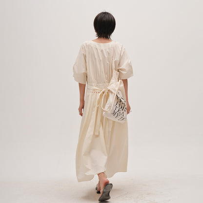 【ワンピース】ウォッシュド 高密度綿 半袖ワンピース レディース 小众デザイン 夏用 薄手 ロングドレス【JZシリーズ】