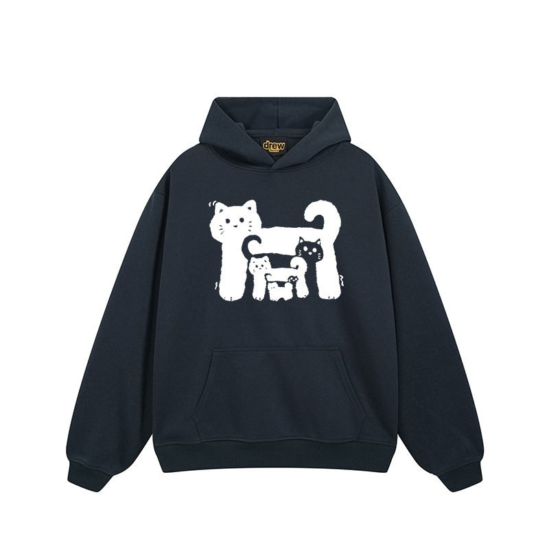【トップス】🐱アメリカンストリート猫プリントコットンパーカー ユニセックス ペアルック 秋冬 スクール風【FCシリーズ】