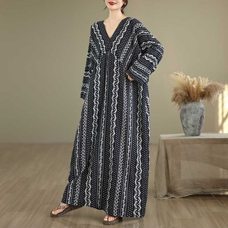 【ワンピース】夏 春 秋 高級感 Vネック コットンリネン プリント 半袖 ワンピース 【SHシリーズ】