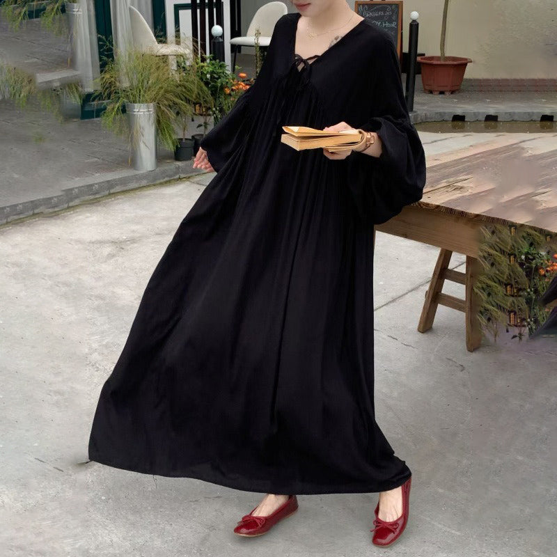 【ワンピース】全10色 韓国風 ゆったりバルーンスリーブ 大きいサイズ  長袖ワンピース