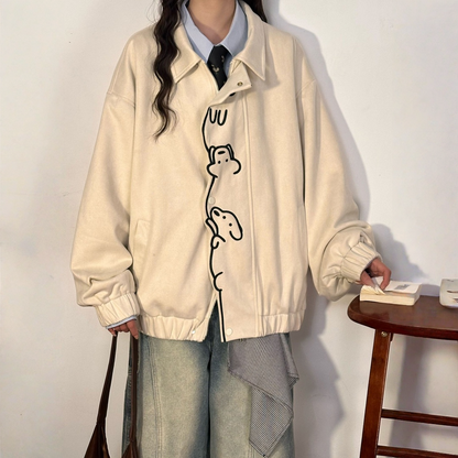 【🐶木登りわんちゃん】【アウター】 刺繍 ワッフル生地 男女兼用 長袖 ジャケット【FCシリーズ】