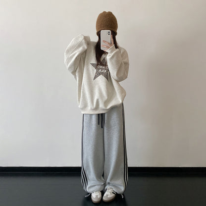 【トップス】裏起毛・厚手 ヒョウ柄スター パーカー ヴィンテージ風 ルーズ スウェット【FCシリーズ】