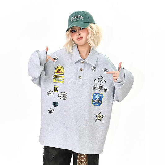 【トップス】ワッペンPOLOスウェット 春新作 ゆったり アメリカンカレッジ 男女兼用 パーカー【FCシリーズ】