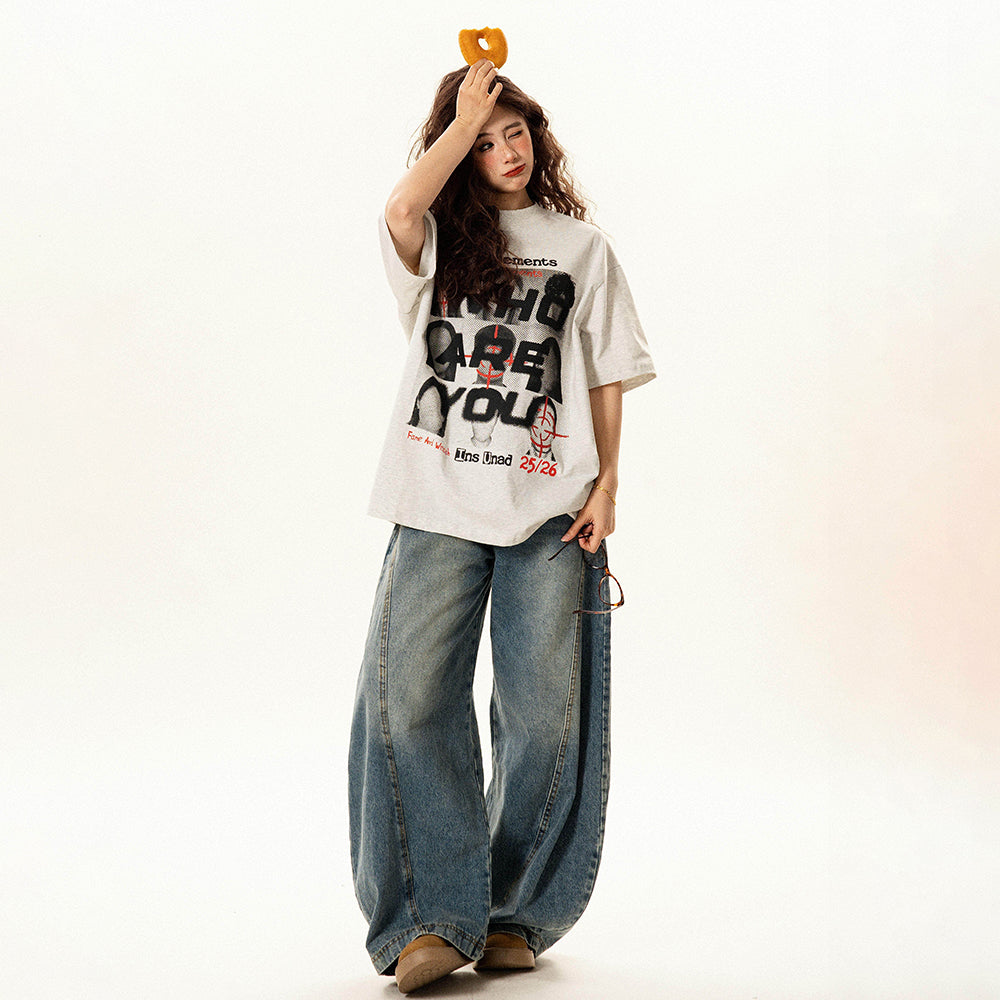 【トップス】アメリカンレトロ 顔プリント 半袖Tシャツ レディース 夏 ゆったり カジュアル ペアコーデ【FCシリーズ】【15〜20日発送】