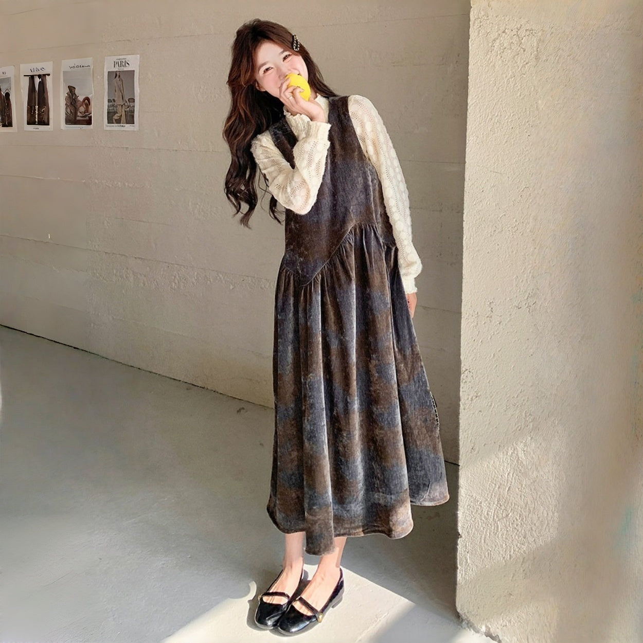 【ワンピース】レトロ ベルベット タイダイ 気質よい 合わせやすい ワンピースセット【SHシリーズ】