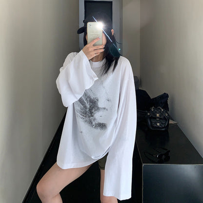 【トップス】ユニセックス プリント長袖Tシャツ 薄手 クルーネック ゆったり 初秋にぴったり【FCシリーズ】