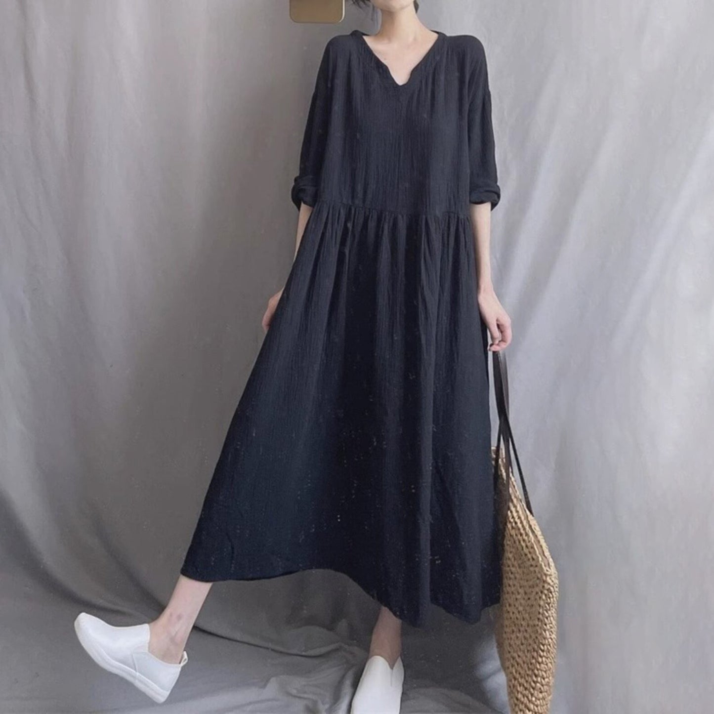 【ワンピース】森ガール風 ナチュラル 長袖ワンピース ゆったり 大きめシルエット フレアロングワンピ 体型カバー【JZシリーズ】