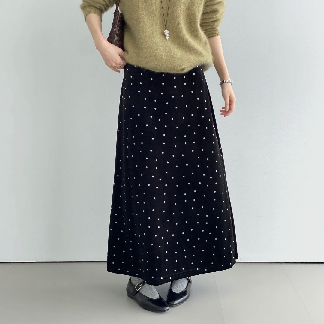 【ボトムス】ベルベット 洋梨体型 着痩せ ロングスカート 【JZシリーズ】