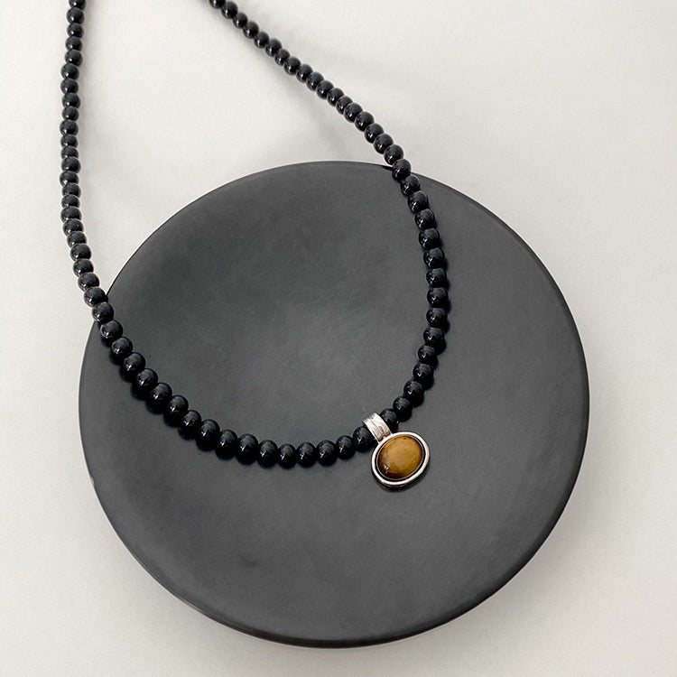 【🎁 B2G1｜先行スタート！】【グッズ】色褪せ防止 ブラックオニキス タイガーアイ メラード ネックレス 上品 チョーカー チェーン ネックレス ニットチェーン