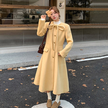 【アウター】リボン付き ウエストシェイプ 秋冬 シンプルで美しい デザイン コート【JZシリーズ】