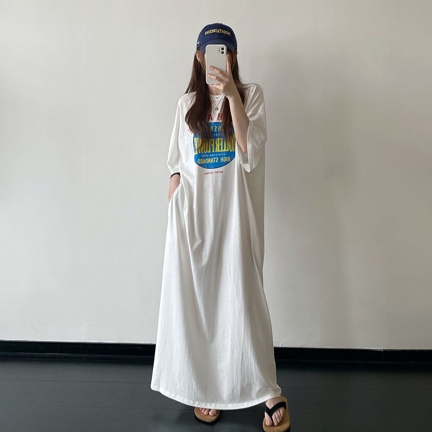 【ワンピース】Tシャツワンピース レディース ヴィンテージプリント 半袖 リラックスシルエット ロング丈 夏新作【FCシリーズ】