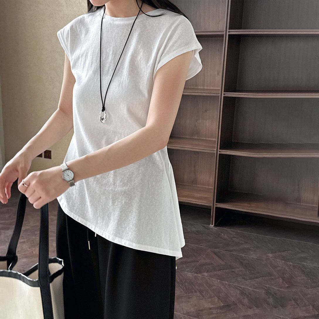 【トップス】韓国風 シンプル 夏新作 ウエストマーク 不規則デザイン 半袖Tシャツ【SNシリーズ】