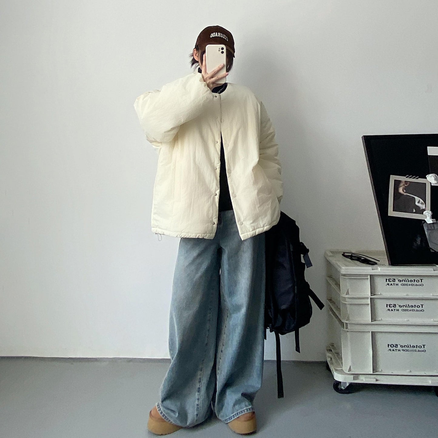 【アウター】 秋冬 ゆったり あったか 綿入れコート 丸首 中綿ジャケット【FCシリーズ】