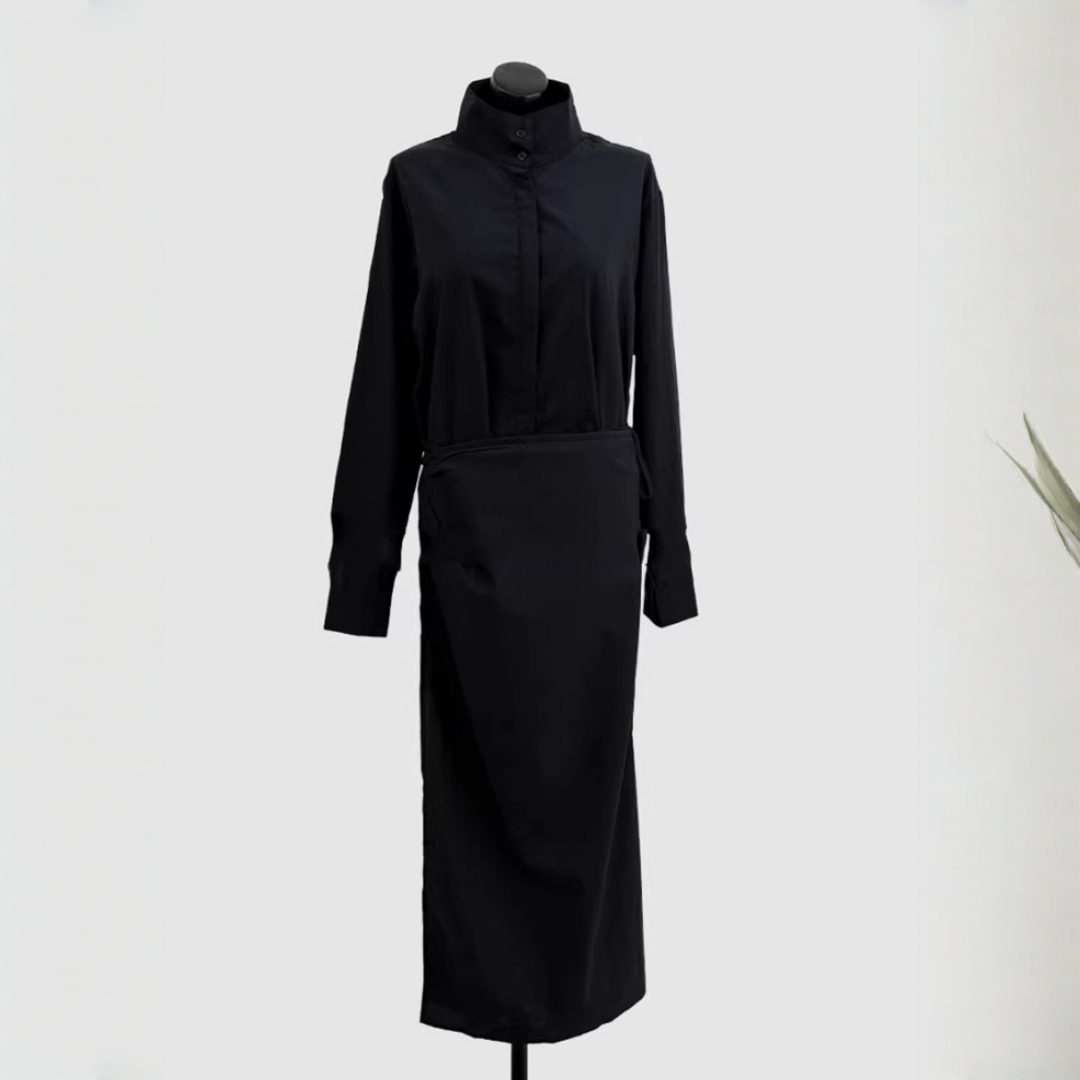 【ワンピース】春 秋 冬 アシンメトリー ウエストリボン 長袖シャツ ワンピース  【JZシリーズ】