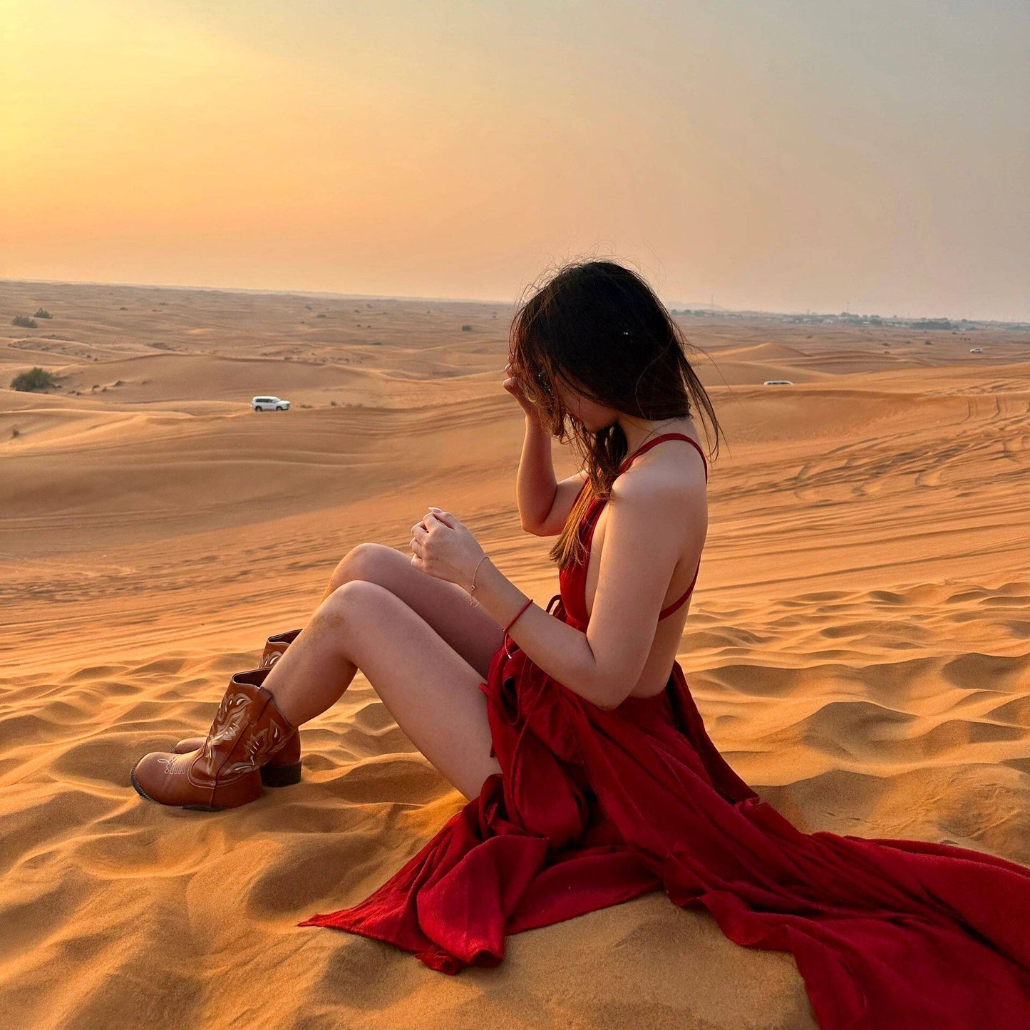 【ワンピース】【旅行・撮影用に】リゾートドレス｜シルク風 ノースリーブワンピース｜ドバイ映えドレス｜バカンス ビーチ ボヘミアン