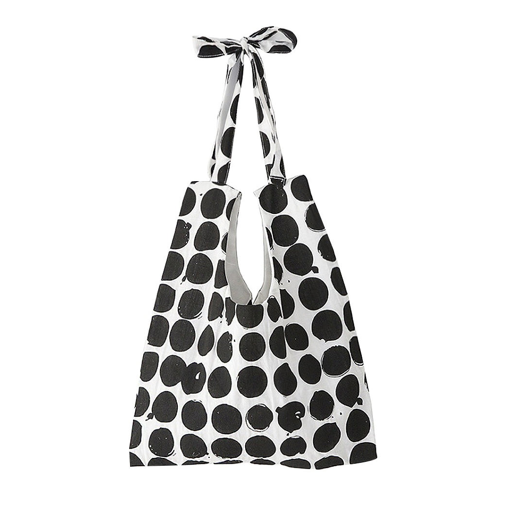 【バッグ】配色 キャンバスショルダーバッグ 斜めがけ 韓国風 ドット柄 大容量 カジュアルバッグ