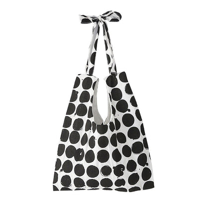 【バッグ】配色 キャンバスショルダーバッグ 斜めがけ 韓国風 ドット柄 大容量 カジュアルバッグ