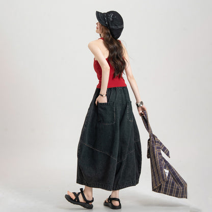 【ボトムス】アート系 デニムカーゴパンツ レディース ヴィンテージ加工 七分丈 ワイドシルエット ゆったり【JZシリーズ】