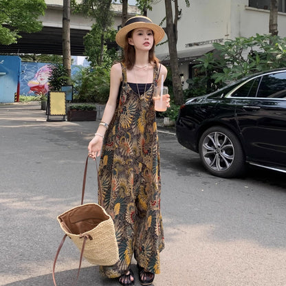 【ボトムス】夏新作 ゆったりルーズスタイル Vネック キャミサロペット オールインワン【SHシリーズ】