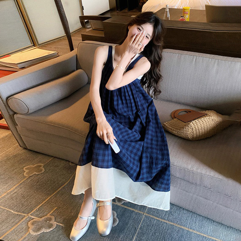 【ワンピース】スクール風 ブルーチェックキャミワンピース ノースリーブワンピース レディース【SHシリーズ】