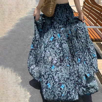 【ボトムス】フレンチ花柄スカート レディース 夏 シフォン素材 ティアードロングスカート ハイウエスト 上品フェミニン【SHシリーズ】