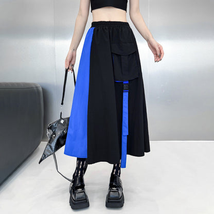 2点セット！【セットアップ】モードデザイン 配色切替 ショートトップス＋ウエストゴム スカート 上下セット レディース 春秋【AHシリーズ】