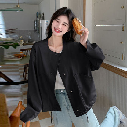 【アウター】デザイン性 ドローストリング裾 レザージャケット ゆったり カジュアル バイカージャケット【JZシリーズ】