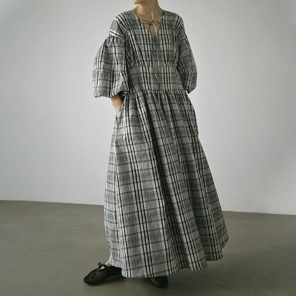 【ワンピース】レトロ風 デザインワンピース レディース 春夏 パフスリーブ 半袖 ロングワンピース【JZシリーズ】