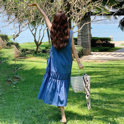 【ワンピース】清潔感 夏 韓国風 チェック柄 ノースリーブワンピース【SHシリーズ】