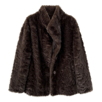 【アウター】フェイクファー レザー×ファー一体型 春 秋 冬 厚手 もこもこ コート 【JZシリーズ】