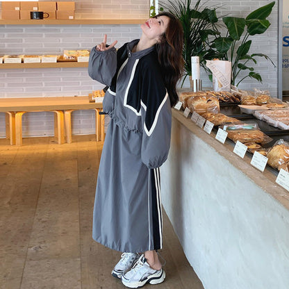 2点セット！【セットアップ】韓国CHIC 配色ジャケットスカート 上下セット レディース ストライプ柄 リラックス 秋セット【FCシリーズ】