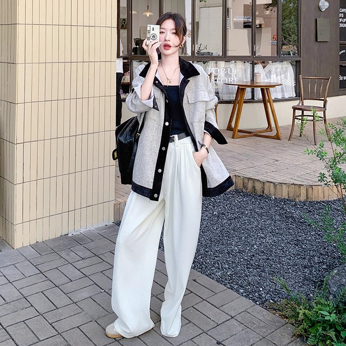 【アウター】レトロ 配色 切り替え カジュアル シャツジャケット レディース 春秋 ゆったり 【JZシリーズ】【SNシリーズ】