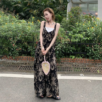 【ボトムス】夏新作 チャイナ風 ゆったりカジュアル ルーズ感たっぷり Vネックキャミオールインワン【SHシリーズ】