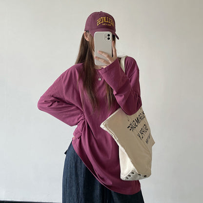 【トップス】プラムカラー ロングTシャツ レディース 落ち肩デザイン オーバーサイズ リラックスコーデ【FCシリーズ】