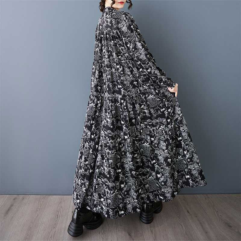 60%OFF⭐️期間限定【ワンピース】韓国風 大きいサイズ ゆったり 着痩せ ファッション プリント 長袖 ミディ ワンピース【SHシリーズ】