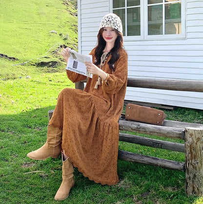 【ワンピース】ヴィンテージ感あふれる エレガント 長袖ワンピース レディース【SHシリーズ】