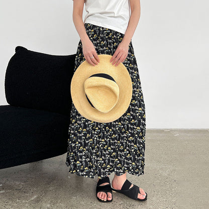 【ボトムス】韓国風 小花柄 ゆったり 体型カバー Aライン ハイウエスト 着痩せ効果 ミモレ丈スカート【SHシリーズ】【JZシリーズ】