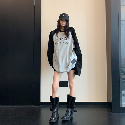 【トップス】配色 ロゴ レトロ 初秋 長袖Tシャツ 【FCシリーズ】