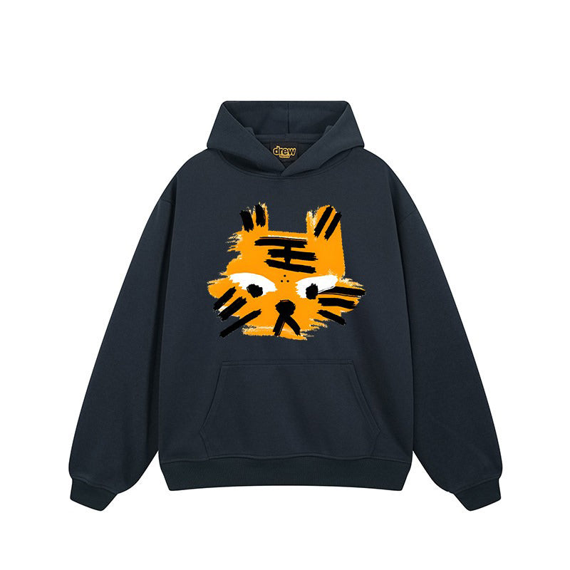 【トップス】🐱ストリートタイガーヘッドプリント裏起毛パーカー ユニセックス ペアルック 秋冬 オーバーサイズ【FCシリーズ】