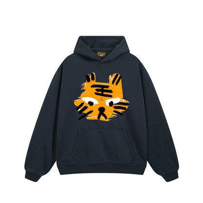 【トップス】🐱ストリートタイガーヘッドプリント裏起毛パーカー ユニセックス ペアルック 秋冬 オーバーサイズ【FCシリーズ】